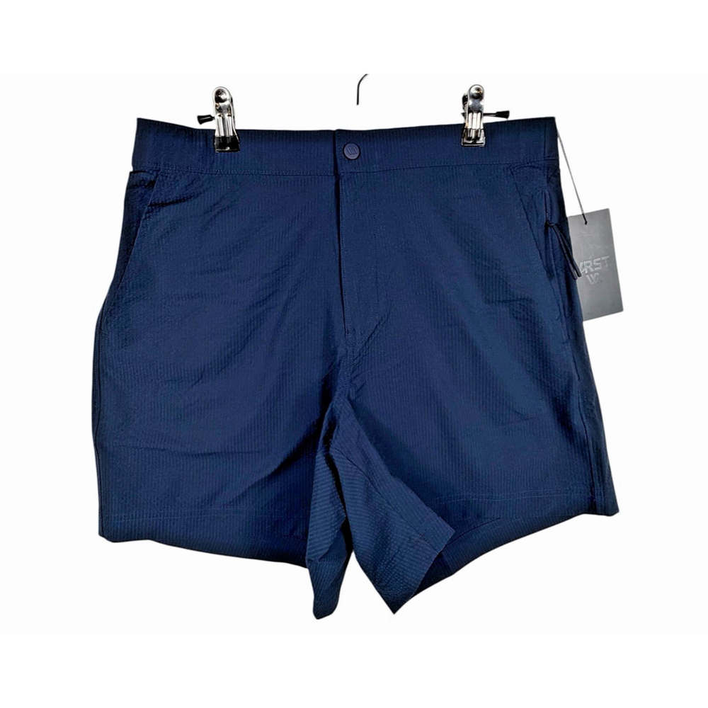 VRST Men’s 6” Resort Short Navy Blue Seersucker Relaxed Wrinkle Resistant Size M